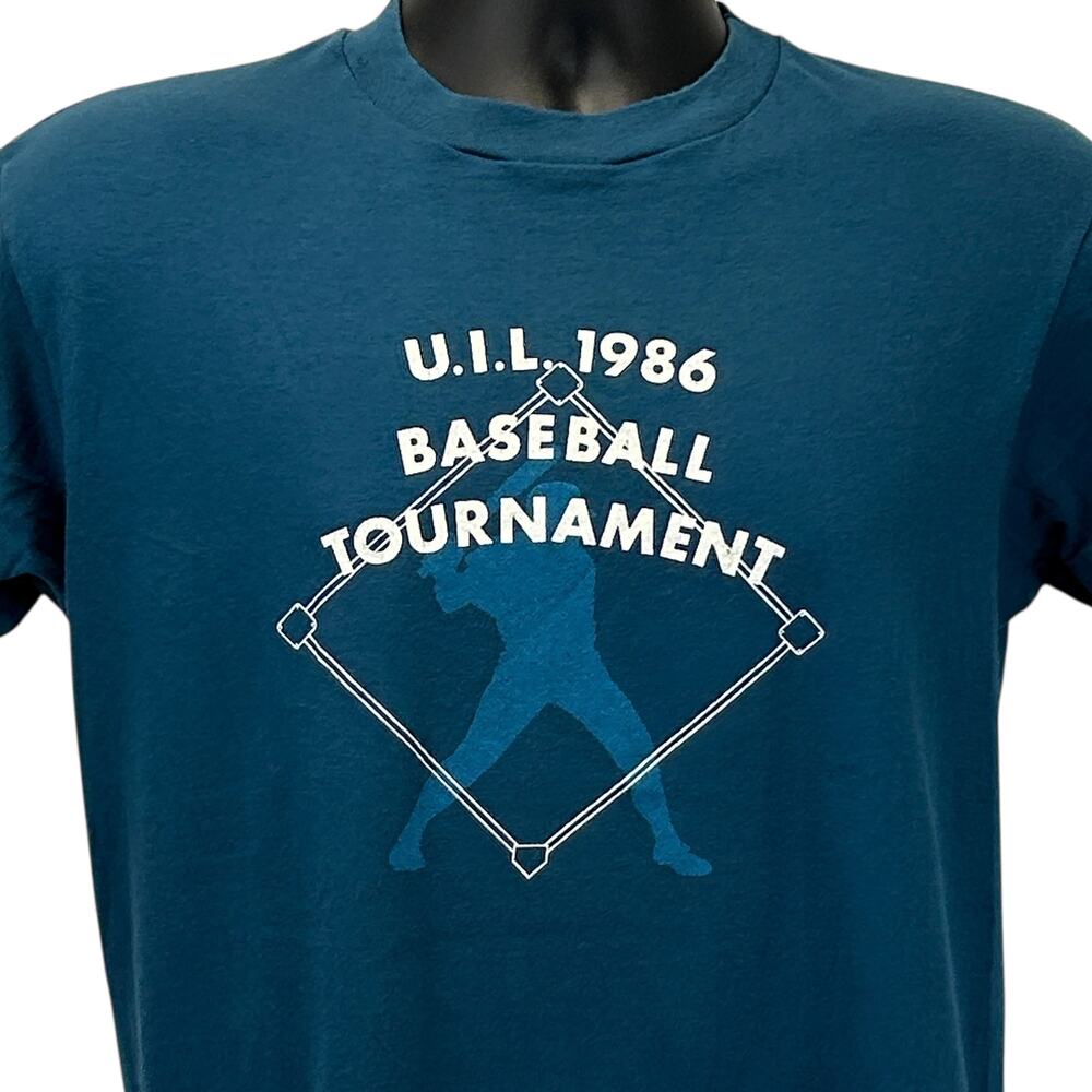 Vintage 80s UIL Baseball Tournament T Shirt Unisex M Medium Blue Texas USA Made